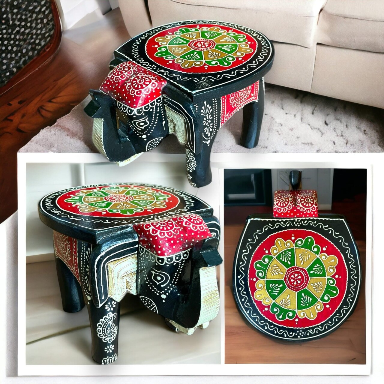 Elephant Stool, Home Decor Stool, Indian Home Decor, Living Room Decor, Painted Stool, Traditional Table, Indian Decoration